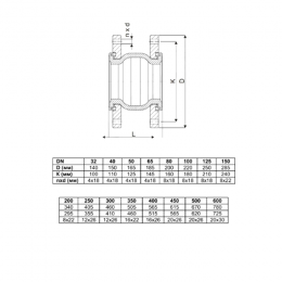 Компенсатор резиновый антивибрационный EPDM 700L Ду 200 Ру16 фл Тмакс=100С L=205мм Zetkama 700L200C00 сжатие/растяжение 20 мм/14 мм