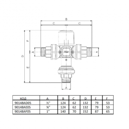 Клапан смесительный термостатический седельный латунь Ду 15 Ру10 1/2" НР Kvs=1.5м3/ч Tн=30-60C Tmax=85С Icma 90148AD05