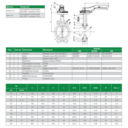 Затвор дисковый поворотный чугун VPI4448R-02EP Ду 100 Ру16 межфл с рукояткой диск чугун манжета EPDM Tecofi VPI4448R-02EP0100