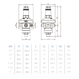 Регулятор давления мембранный латунь 224 Ду 32 Ру25 1 1/4" ВР Рн=1 - 7бар с выходом под манометр OR 0224.033