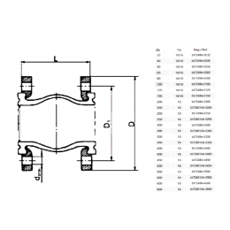 Компенсатор резиновый антивибрационный EPDM DI7240N Ду 40 Ру10/16 фл L=95мм Tecofi DI7240N-0040 сжатие/растяжение 10 мм/6 мм