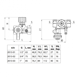 Клапан балансировочный ручной латунь 2013 Ду 50 G2" Ру16 Тмакс=120 оС ВР Kvs=16м3/ч с измерительными ниппелями EURO Aquasfera 2013-06
