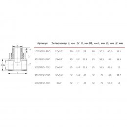 Тройник PP-R комбинированный белый Дн 20х1/2" НР PRO VALFEX 10128020-PRO