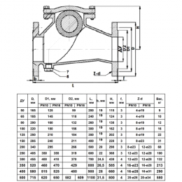 Клапан обратный чугун шаровой Ду 100 Ру10/16 фл шар сталь+NBR Benarmo 11
