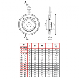 Клапан обратный сталь 1/створ CB5440 Ду 65 Ру16 Тмакс=110 оС межфл оцинкован тарелка сталь Tecofi CB5440-0065