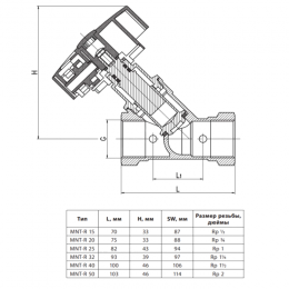 Клапан балансировочный ручной латунь MNT-R Ду 20 Rp3/4" Ру16 Тмакс=120 оС ВР Kvs=6м3/ч с измерительными ниппелями Ридан 003Z2332R