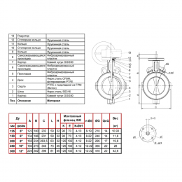 Затвор дисковый поворотный чугун VP4449R-08PTFE Ду 300 Ру10 межфл с редуктором диск нерж манжета PTFE Tecofi VP4449R-08PTFE0300