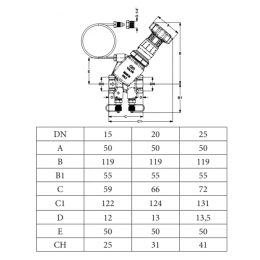 Клапан балансировочный автомат латунь 718LP Ду 20 G3/4" Ру25 Тмакс=120 оС ВР 5-30 кПа Kvs=4.9м3/ч с измерительными ниппелями Cimberio CIM 718LP 34