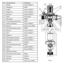 Клапан подпиточный латунь Ду 15 Ру16 1/2" ВР/"американка" Рн=0,2 - 5бар с выходом под манометр SantechSystems