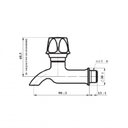 Кран седловой водоразборный латунь без штуцера КрН15 Ду 15 Ру6,3 НР G1/2" маховик L=106мм настенный Цветлит ZW20031