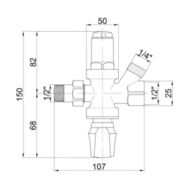 Клапан подпиточный латунь 249 Ду 15 Ру10 1/2" ВР/"американка" Рн=1 - 6бар с выходом под манометр Icma 91249AD05