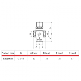 Клапан смесительный термостатический латунь R298 Ду 20 Ру10 3/4" ВР/НР Kvs=2.17м3/ч Tmax=90С Giacomini R298Y024