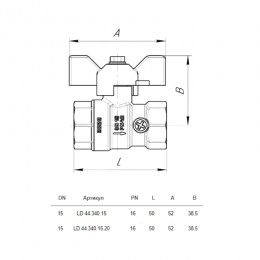 Кран для манометра шаровой латунь Pride Ду 15 Ру16 ВР G1/2"-М20х1,5 с бабочкой LD 44.340.15.2.20