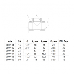 Тройник латунь никель Ду 15 (1/2") ВР/ВР 9007 ГОСТ 32585-2013 Aquasfera 9007-01