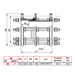 Вставка демонтажная Ду 200 Ру10 JT4203-0200 JT4203 Tecofi