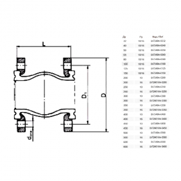 Компенсатор резиновый антивибрационный EPDM DI7240N Ду 300 Ру10 фл L=260мм Tecofi DI7240N-0300 сжатие/растяжение 25 мм/16 мм