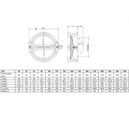 Клапан обратный чугун 2/створ 407A Ду 40 Ру16 Тмакс=100 оС межфл створки нерж Zetkama 407A040C54