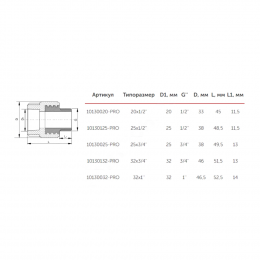 Муфта PP-R комбинированная белая Дн 20х1/2" НР PRO VALFEX 10130020-PRO