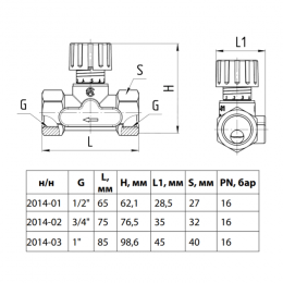 Клапан балансировочный ручной латунь 2014 Ду 15 G1/2" Ру16 Тмакс=120 оС ВР Kvs=1.6м3/ч без ниппелей EURO Aquasfera 2014-01