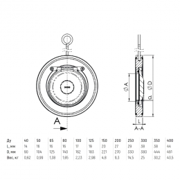 Клапан обратный нерж 1/створ Ду 50 Ру16 Тмакс=170 оС межфл диск нерж Benarmo