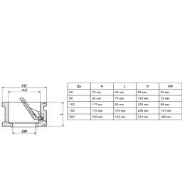 Клапан обратный чугун поворотный Ду 150 Ру16 Тмакс=190 оС межфл диск чугун БЛМЗ аналог 19ч21бр