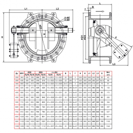 Клапан обратный чугун поворотный CP4243 Ду 1000 Ру16 Тмакс=80 оС фл с противовесом диск чугун Tecofi CP4243-1000