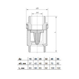 Клапан обратный нерж CF8M осевой Ду 50 Ру40 Тмакс=180 оС ВР 2" диск нерж Benarmo